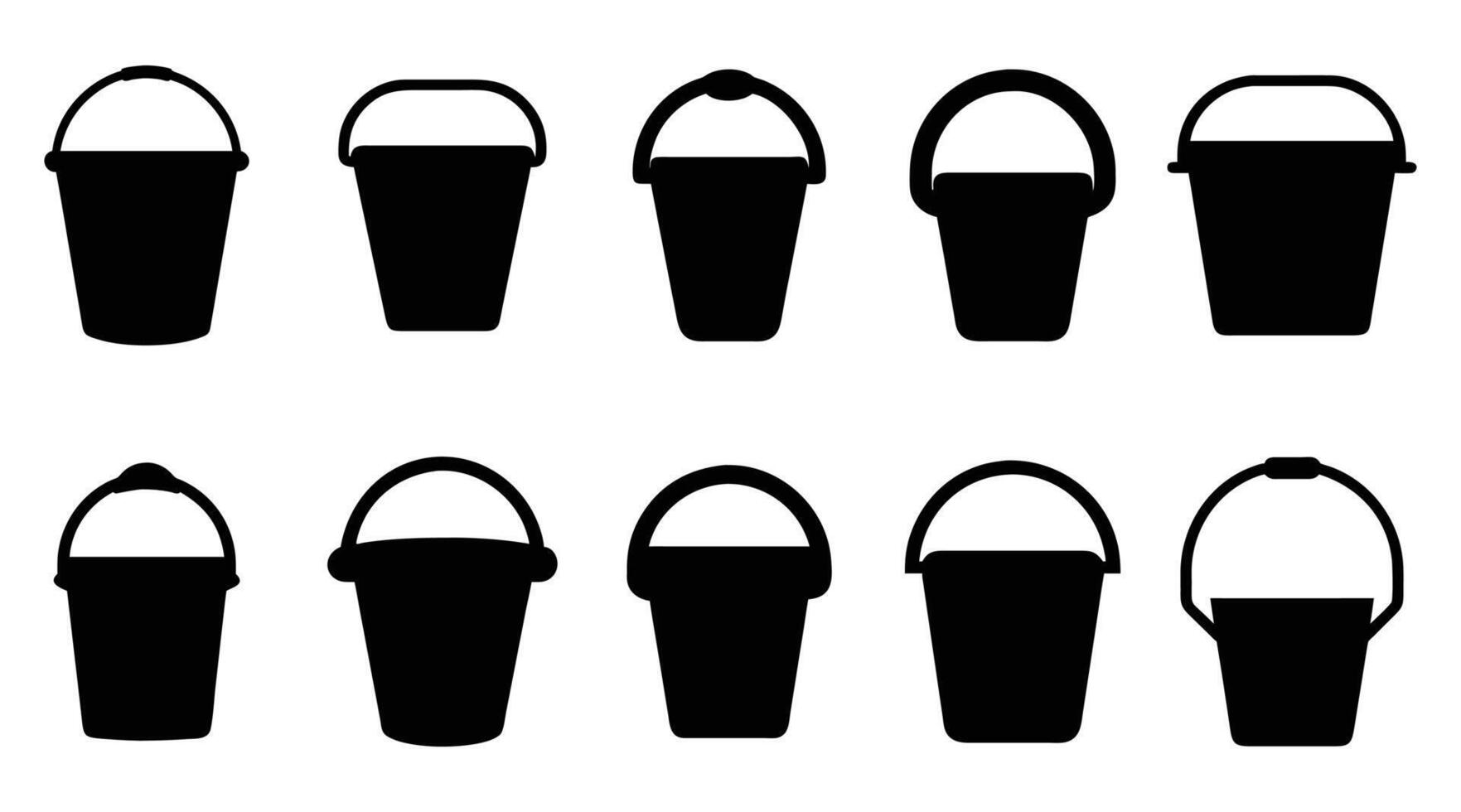 Bucket Silhouette Icon Set - Plastic Pail Collection, Cleaning Clipart vector