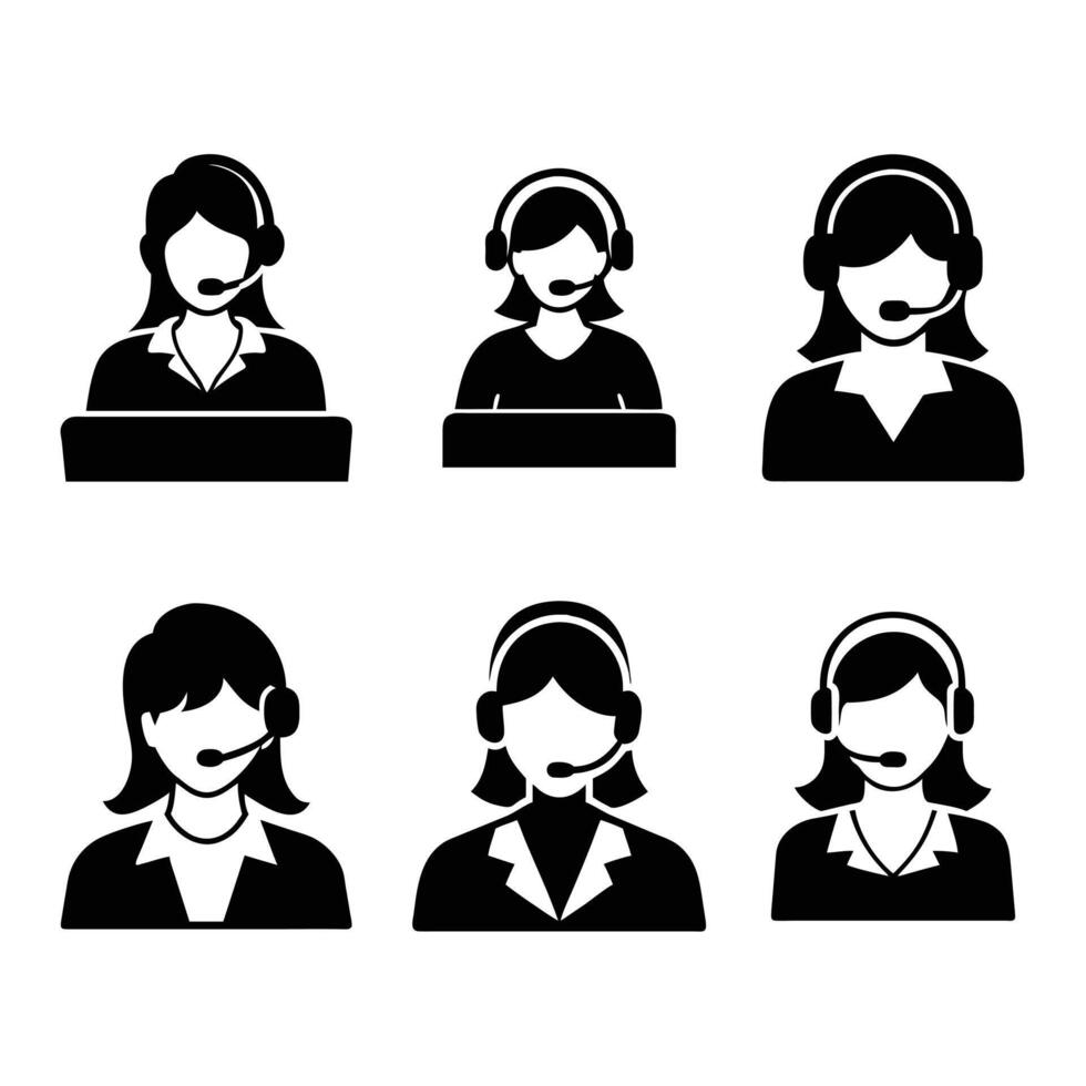 Call Center Silhouette illustration Set Customer Support Icons for Business illustration vector