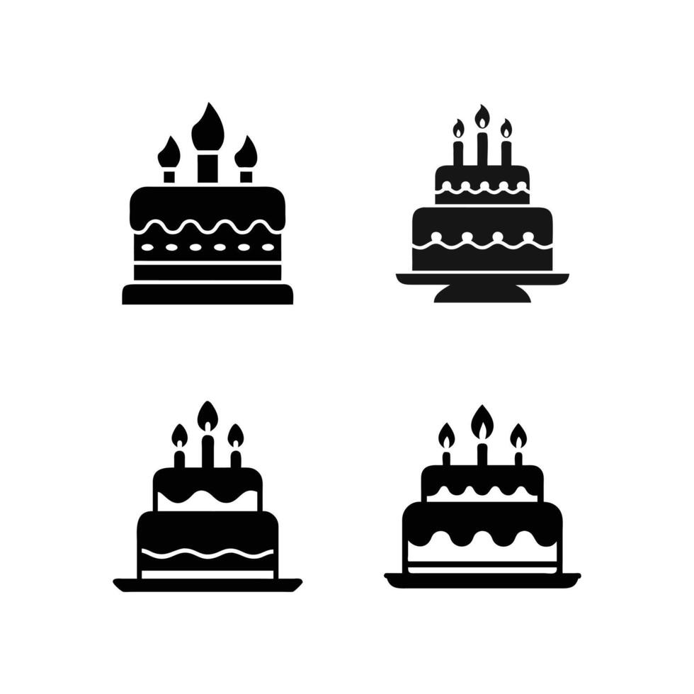 Birthday Cake Silhouette Set Candle Topped Dessert Collection vector
