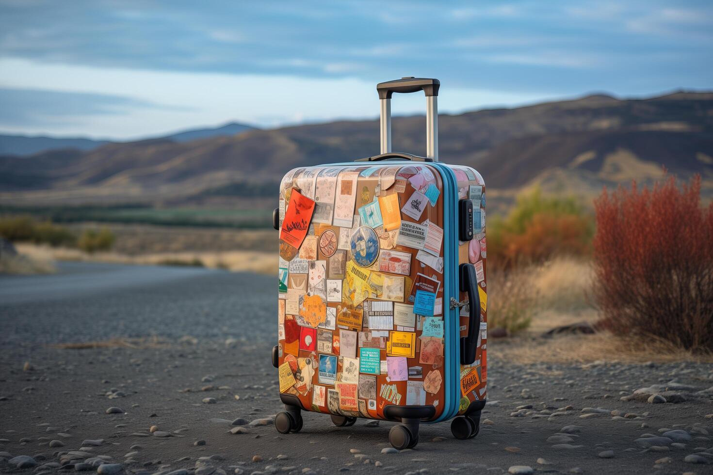 A suitcase with a colorful design on it photo