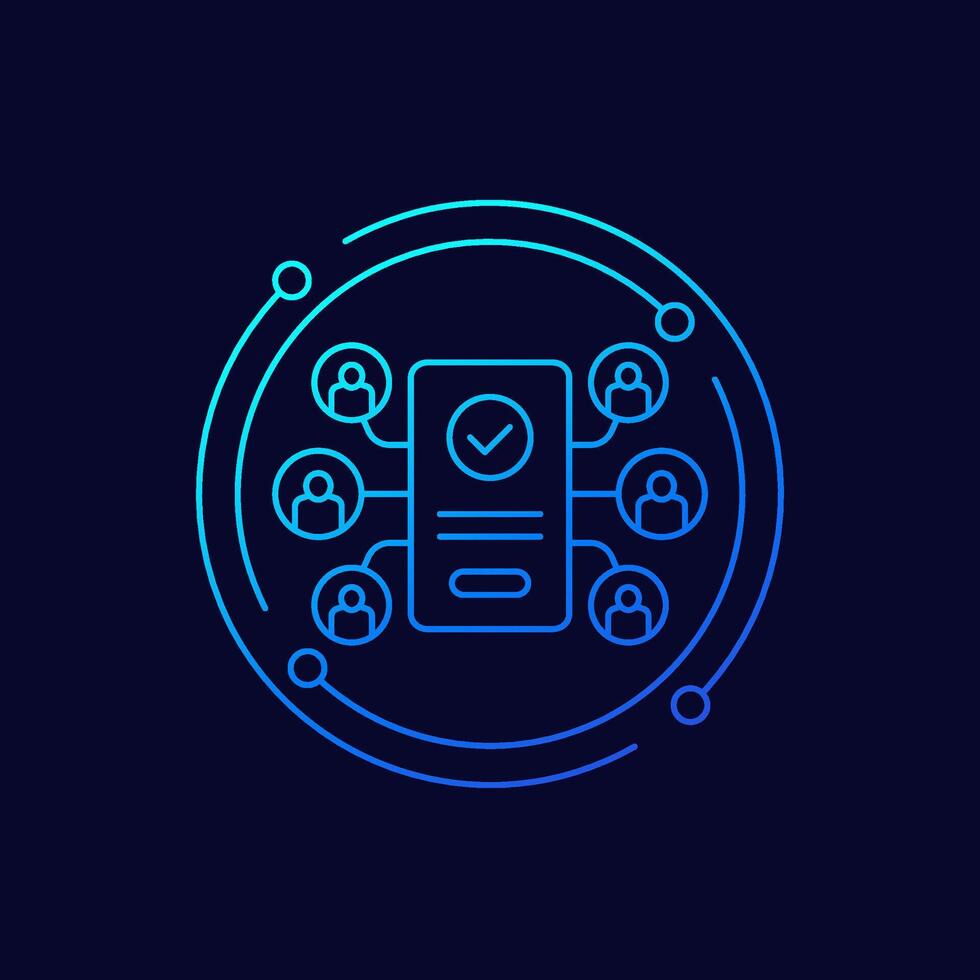 users icon with a smart phone, linear design vector