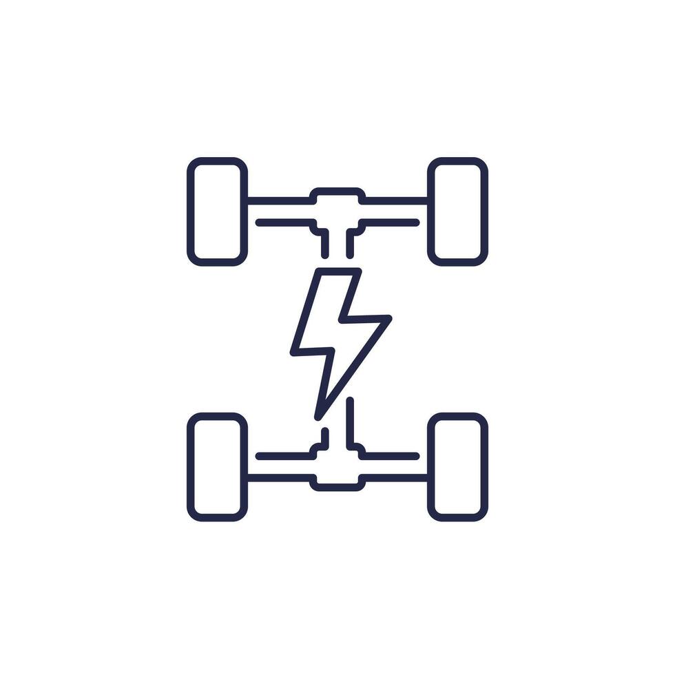 Electric chassis icon, EV car platform line vector
