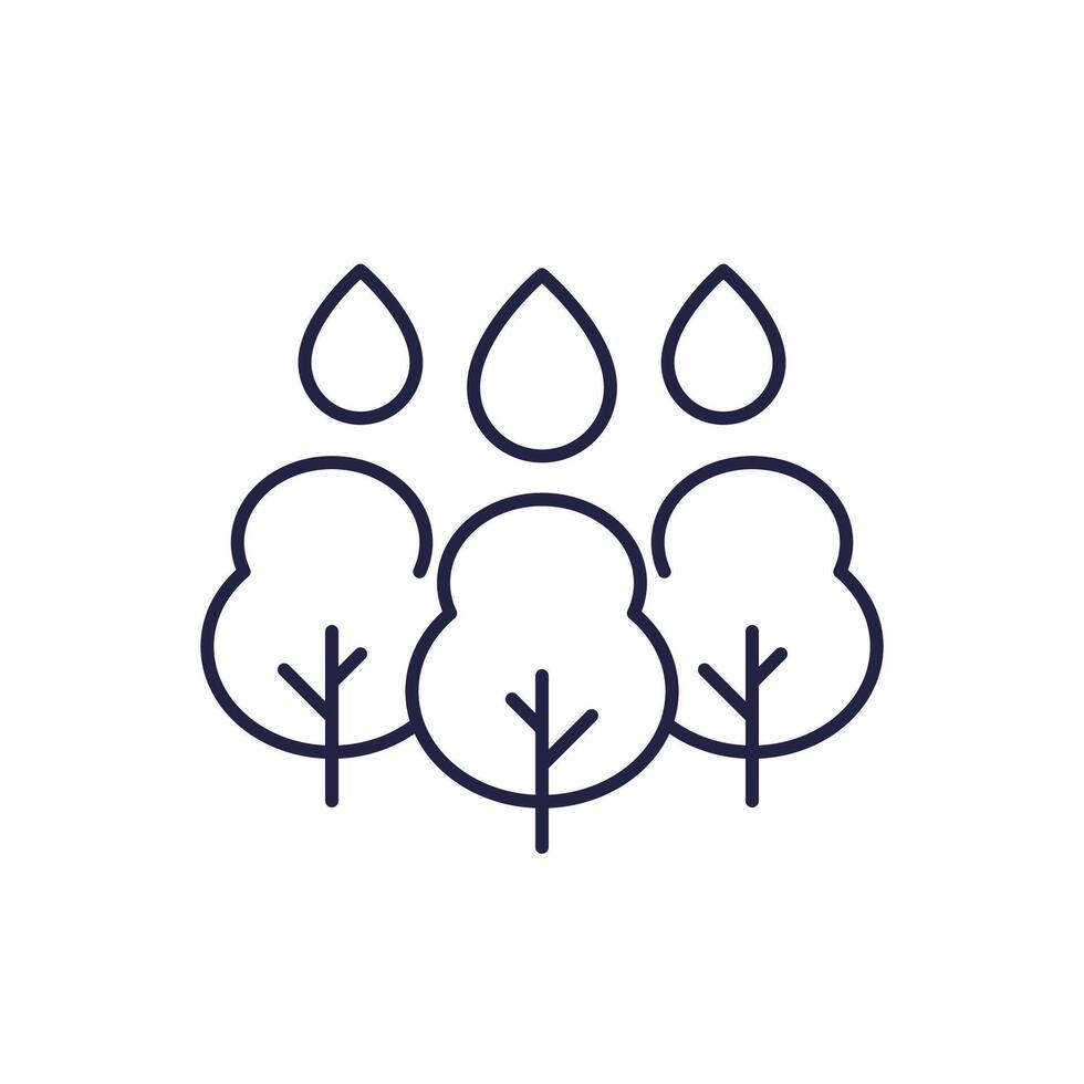 trees and water drops line icon vector