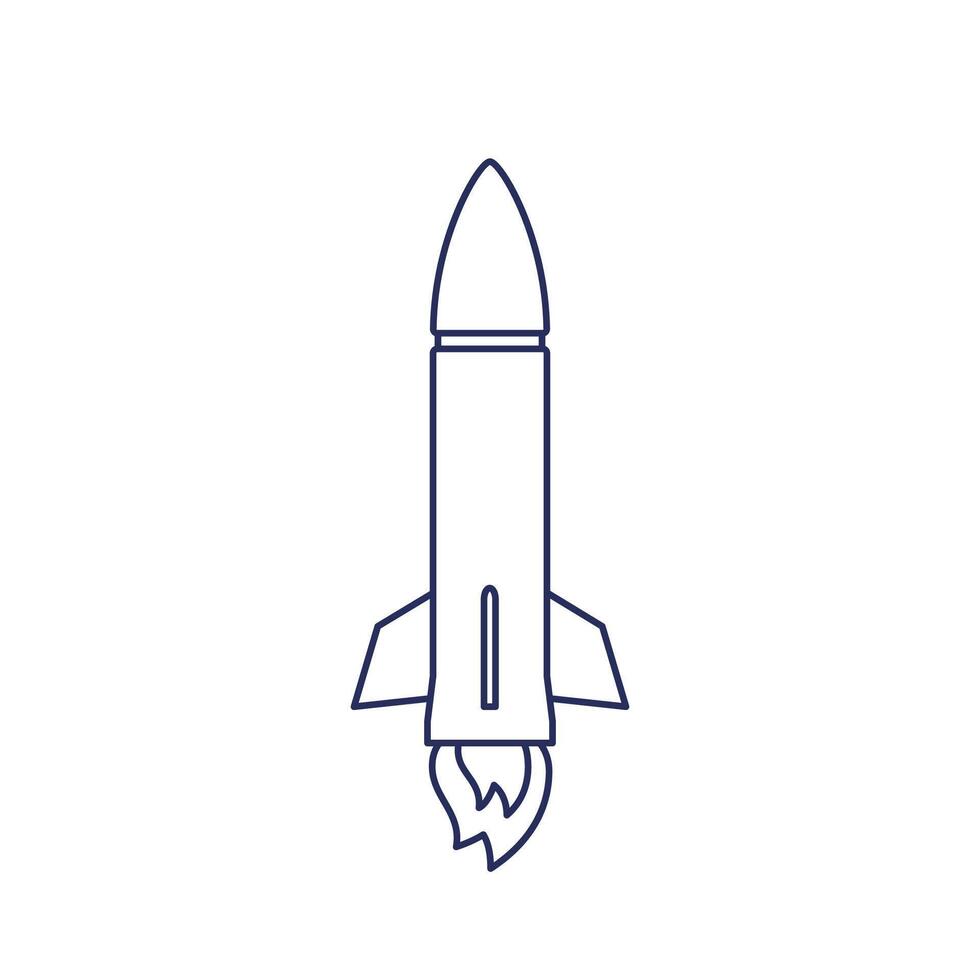 Ballistic missile on white, line vector