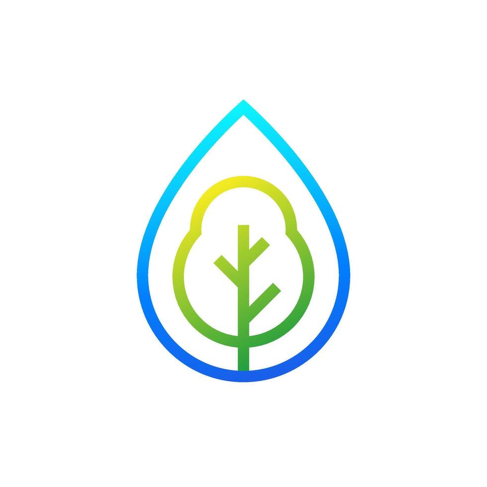 tree and water drop icon, line design vector