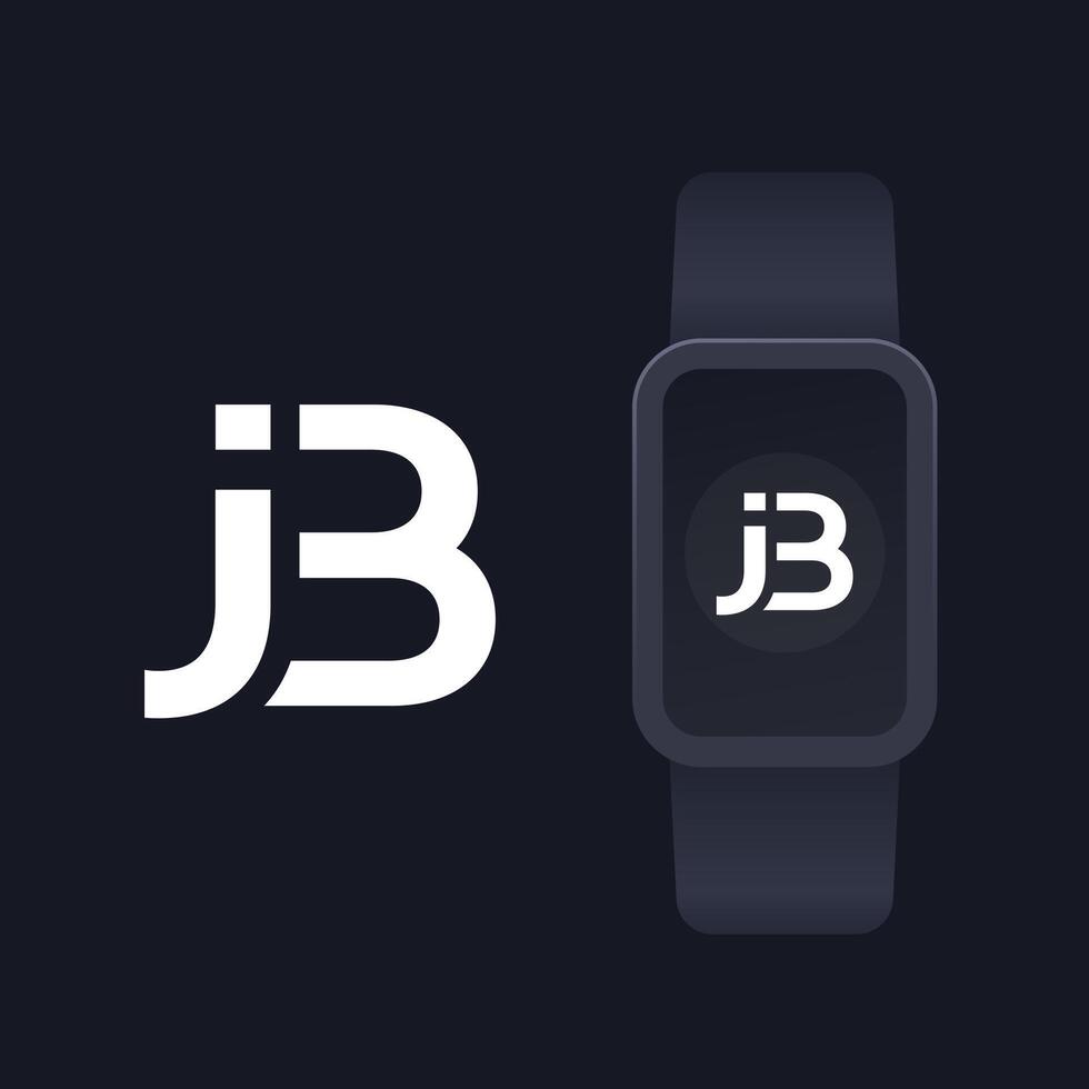 JB monogram, letters, logo design with smart watch mockup vector