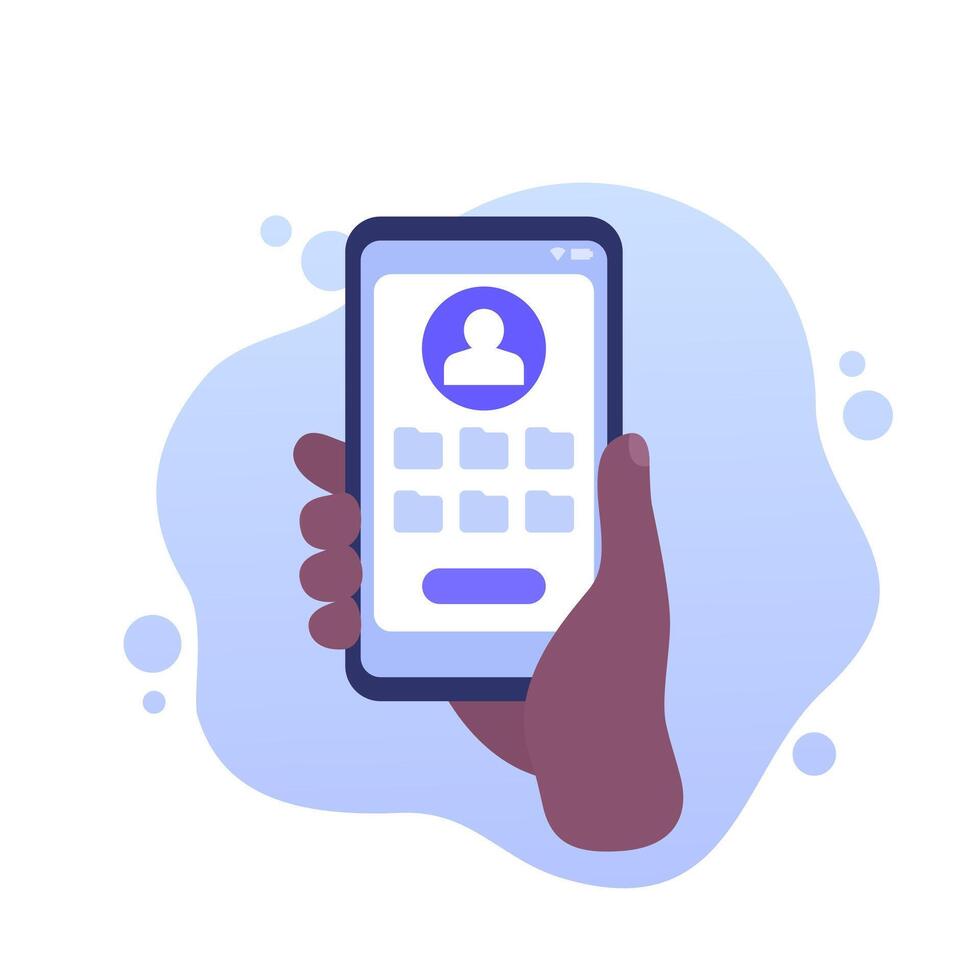 User files icon, personal data, phone in hand vector