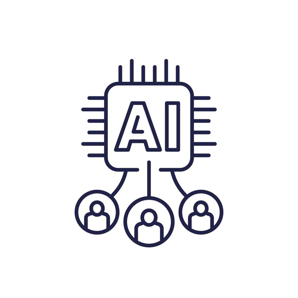 Human-AI interaction line icon, Artificial intelligence vector