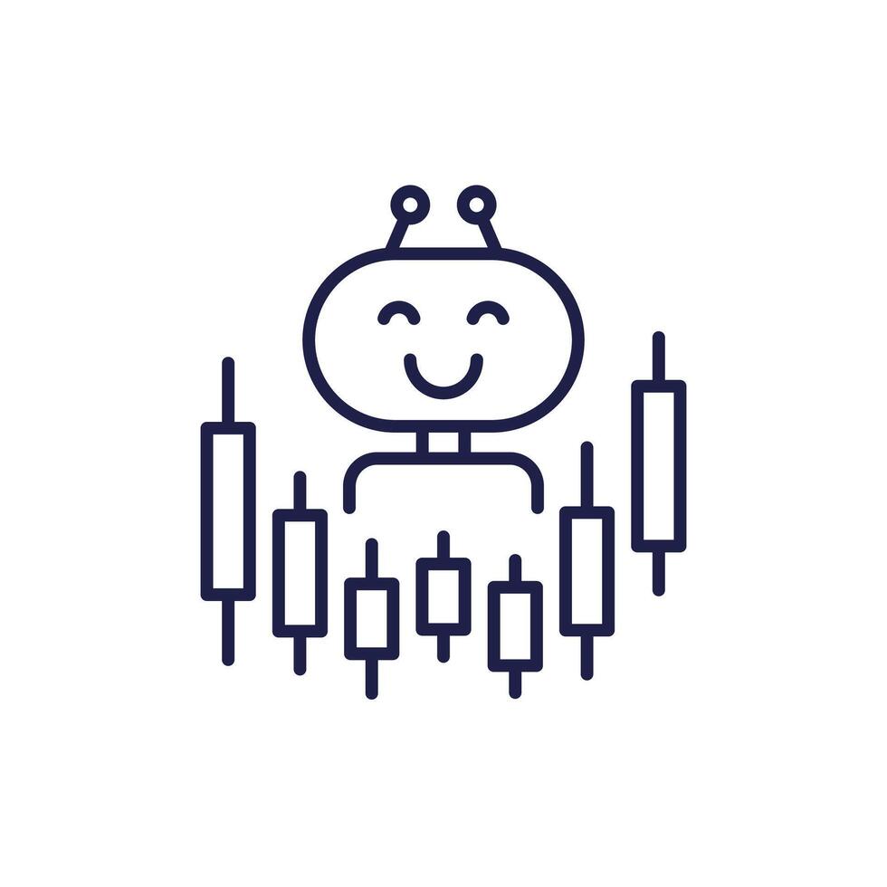 trading bot line icon, automated AI trading vector