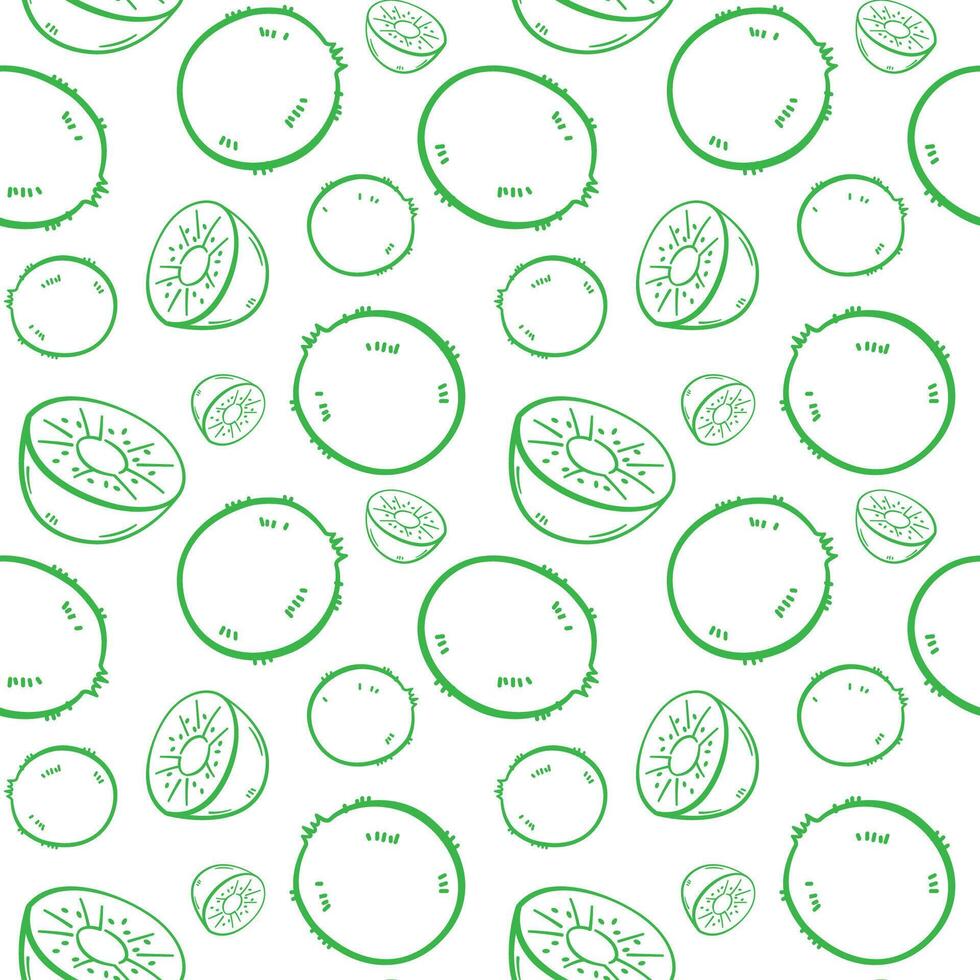 Seamless Pattern Featuring Hand-Drawn Kiwi Fruit Slices in Green vector