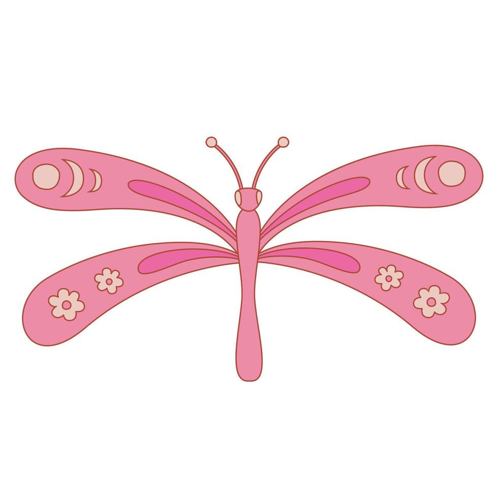Gorgeous pink dragonfly with decorative patterns. Great for children's room decor, postcards, and scrapbooking projects. vector