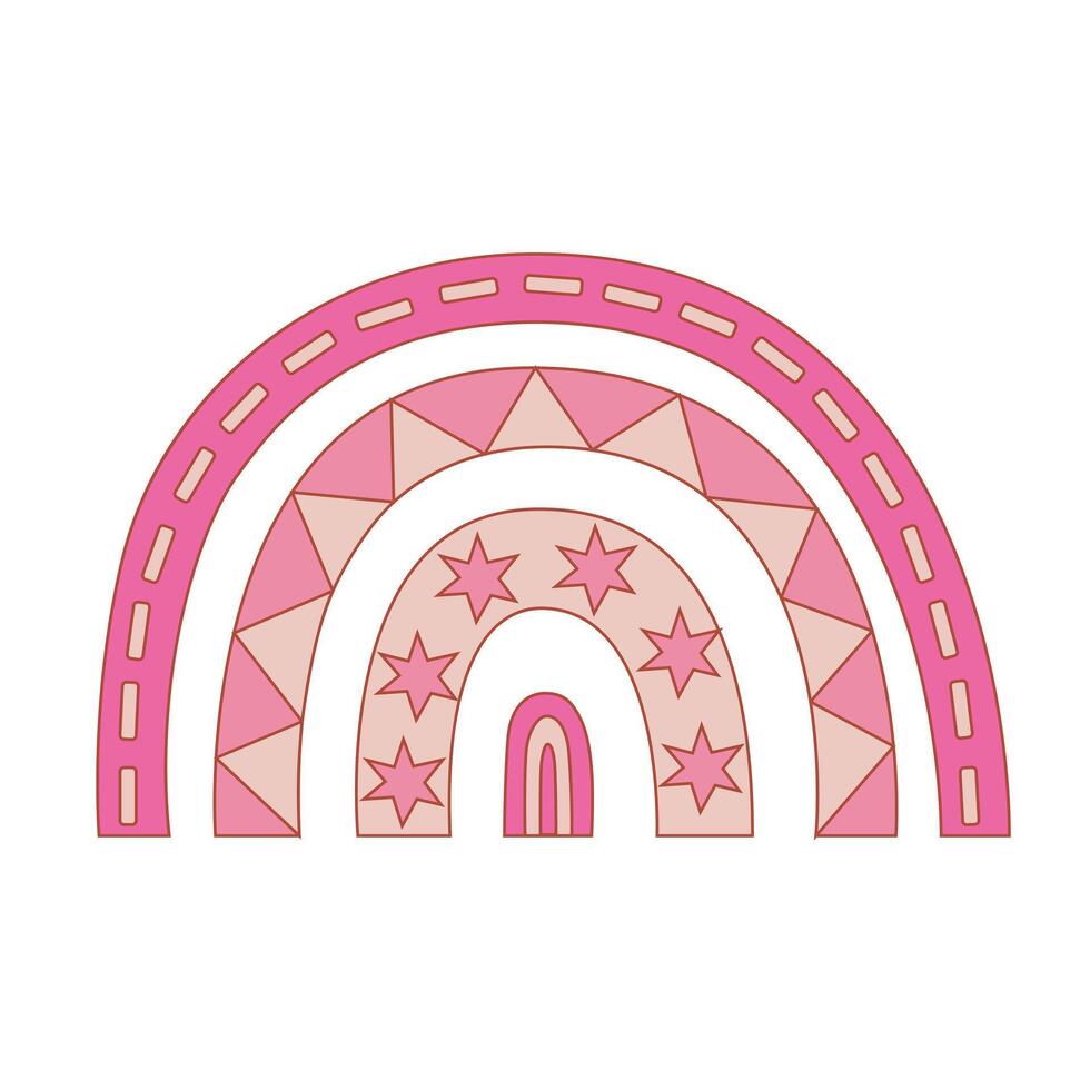Sweet pink rainbow clip art for Valentine's, in flat style. Suitable for greeting cards, stickers, and scrapbooking projects. vector
