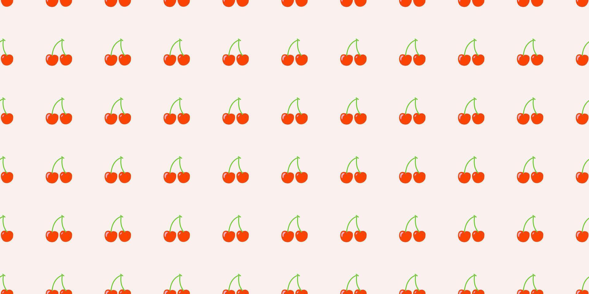 Seamless pattern with red cherry berries on a white background. Summer background. Cute cartoon fruit pattern. Flat design for cover, cases, wallpaper, fabric, prints, wrapping, and textiles. vector