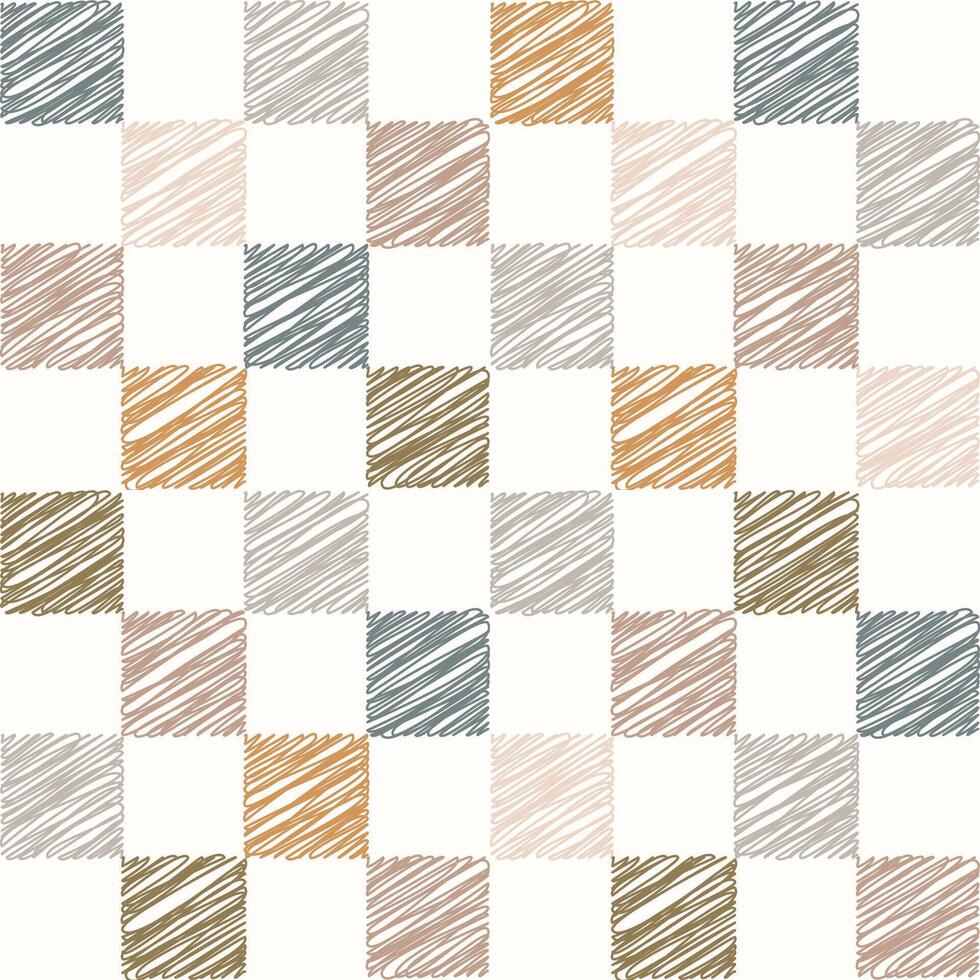 Chessboard background. Geometric square texture in doodle style. Gingham wallpaper for print templates or textiles. Simple scribble pattern. Plaid pattern. vector