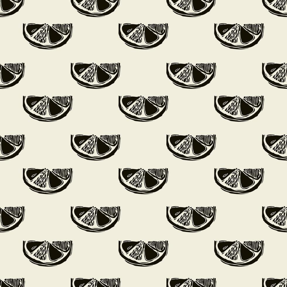 Linocut with lemon slices. Summer seamless pattern for banners, cards, flyers, social media wallpapers, etc vector