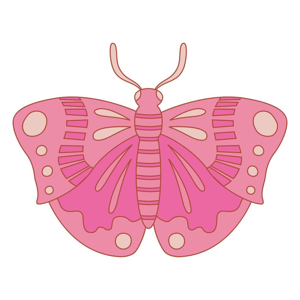 Beautiful pink butterfly featuring intricate patterns. Perfect for designing children's spaces, postcards, and banners. vector