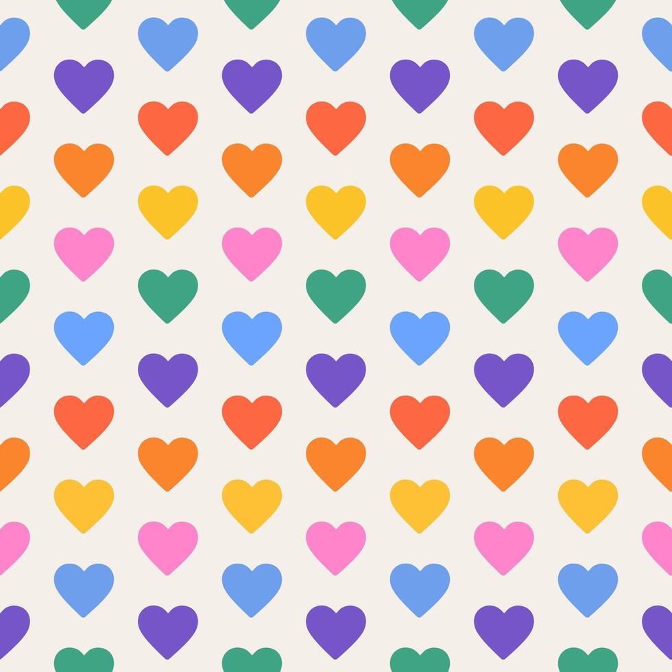 Seamless pattern of rainbow hearts. Multicolor loves print. LGBTQ colors. Abstract geometric pattern. LGBT flag. vector