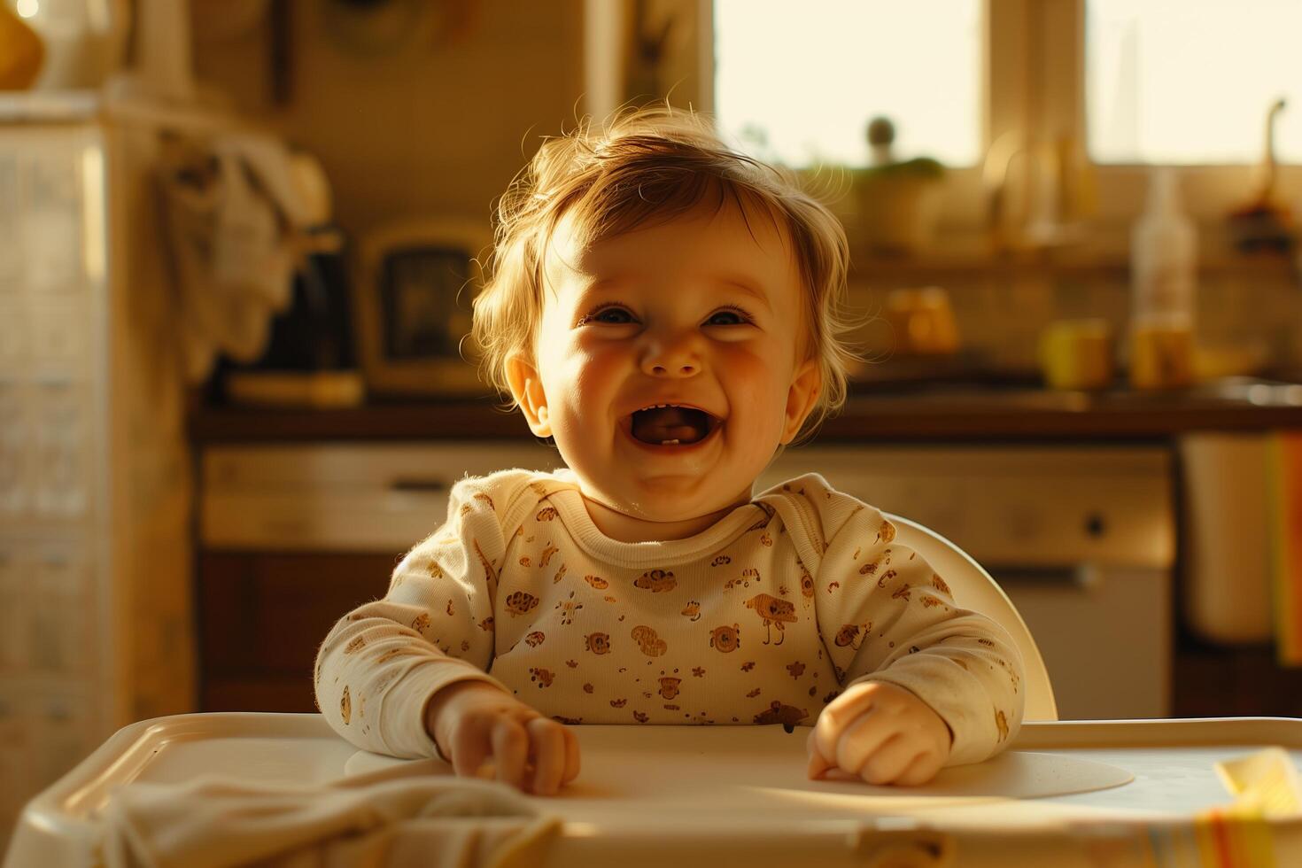 A baby in a high chair photo