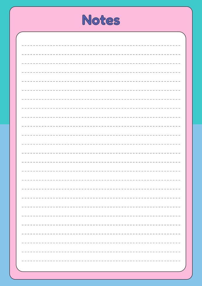 A simple and colorful lined notes page for jotting down ideas, reminders, and important information. vector