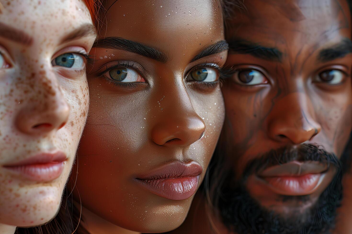 Three people with freckles and freckles photo