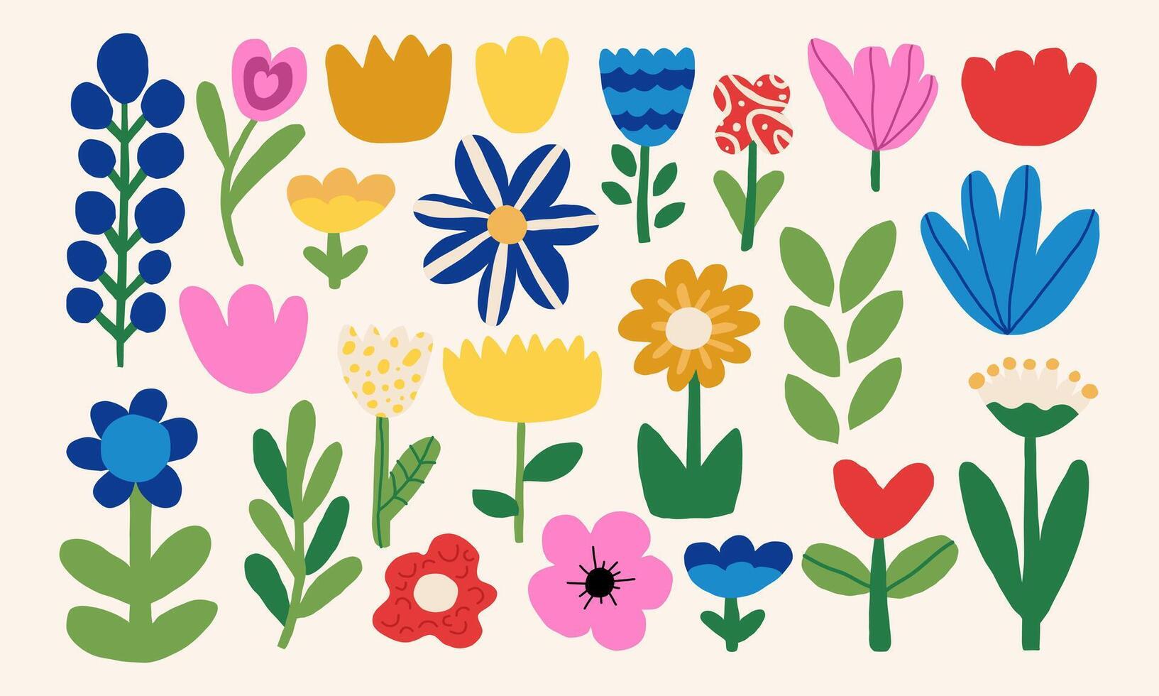 Set Simple trendy flowers. Abstract modern flowers collection. Naive floral element vector