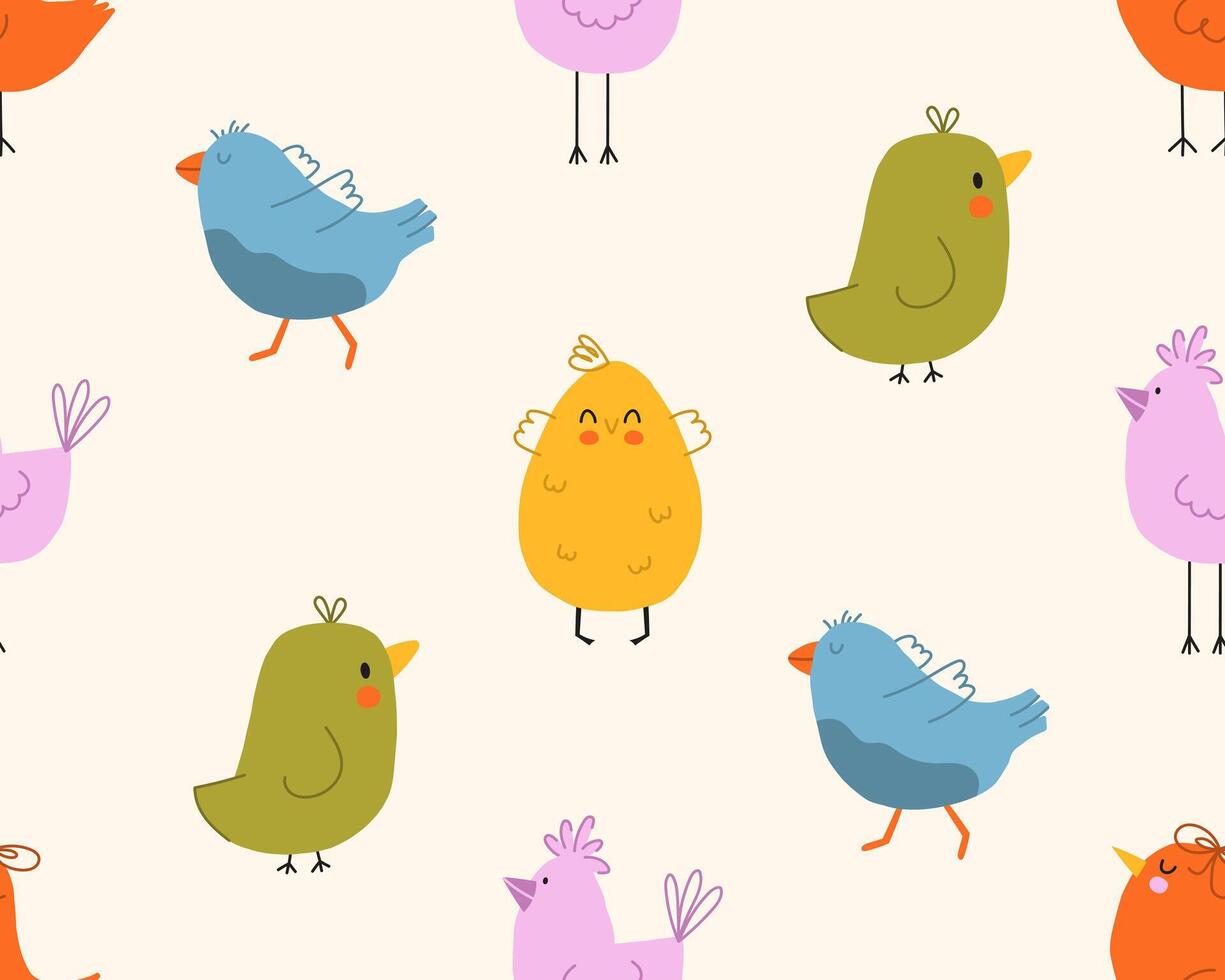 Childish birds seamless pattern. Colorful spring birds seamless pattern. Cute childish illustration vector
