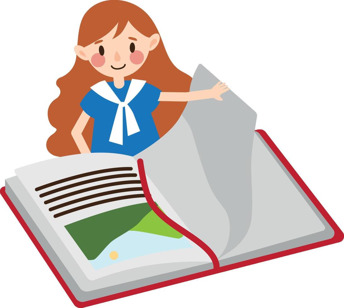 school girl open big book vector