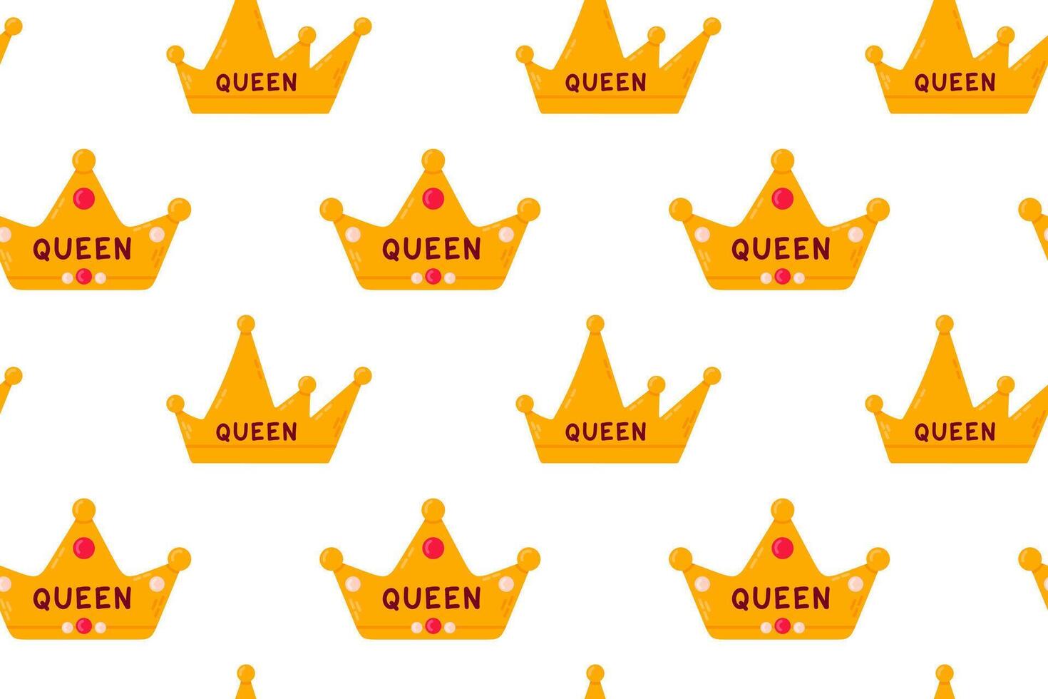 Regal pattern of golden crowns with the word Queen symbolizing power and femininity vector