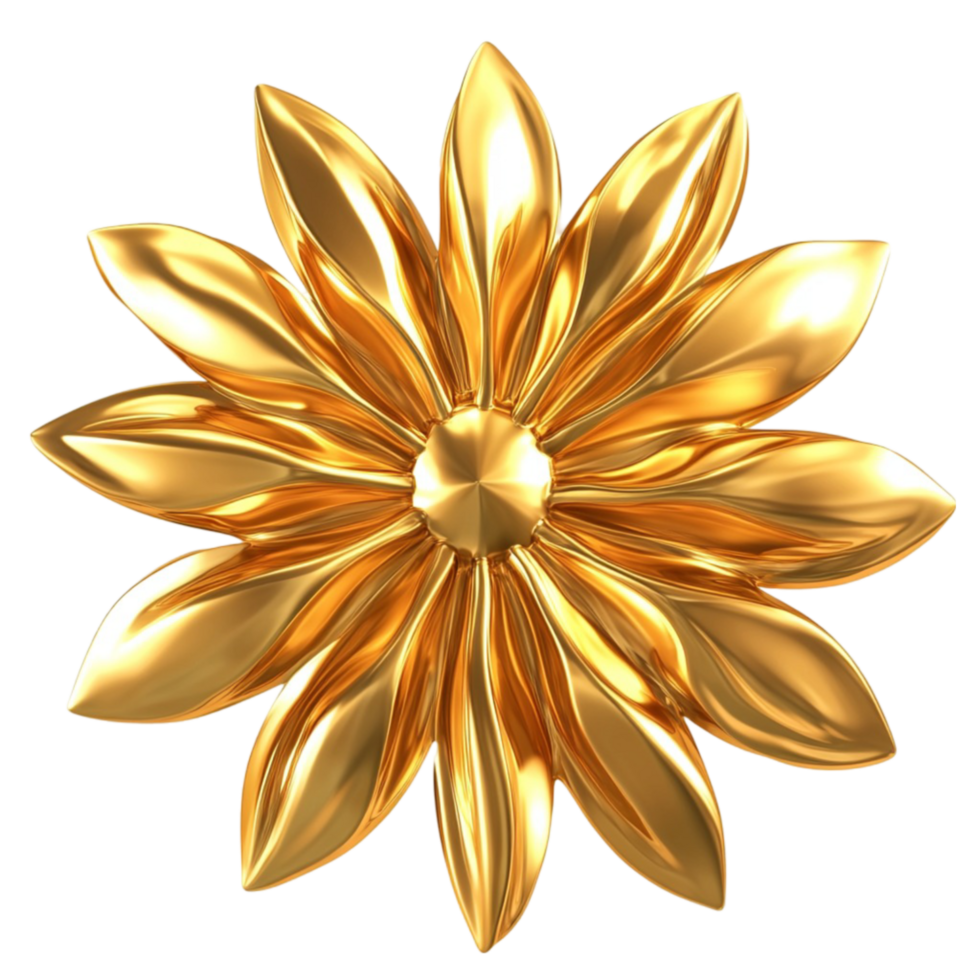 Shiny Golden Flower with Metallic Petals png