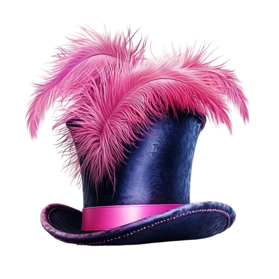 Elegant Black Top Hat with Pink Feather and Ribbon png