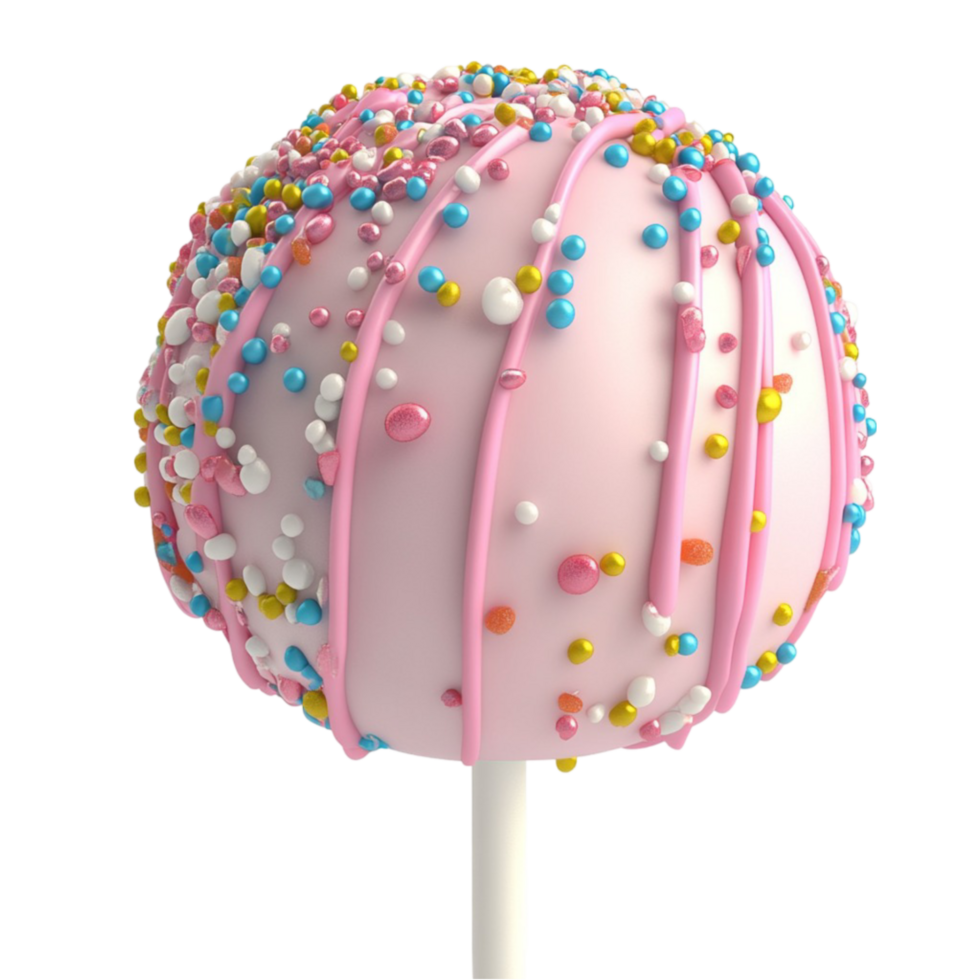 Pink Sprinkle Cake Pop with White Drizzle png