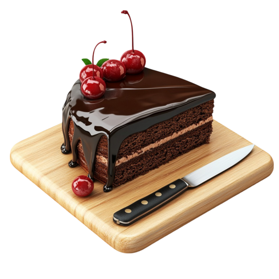 Fancy Chocolate Cake Slice with Cherry on Top png