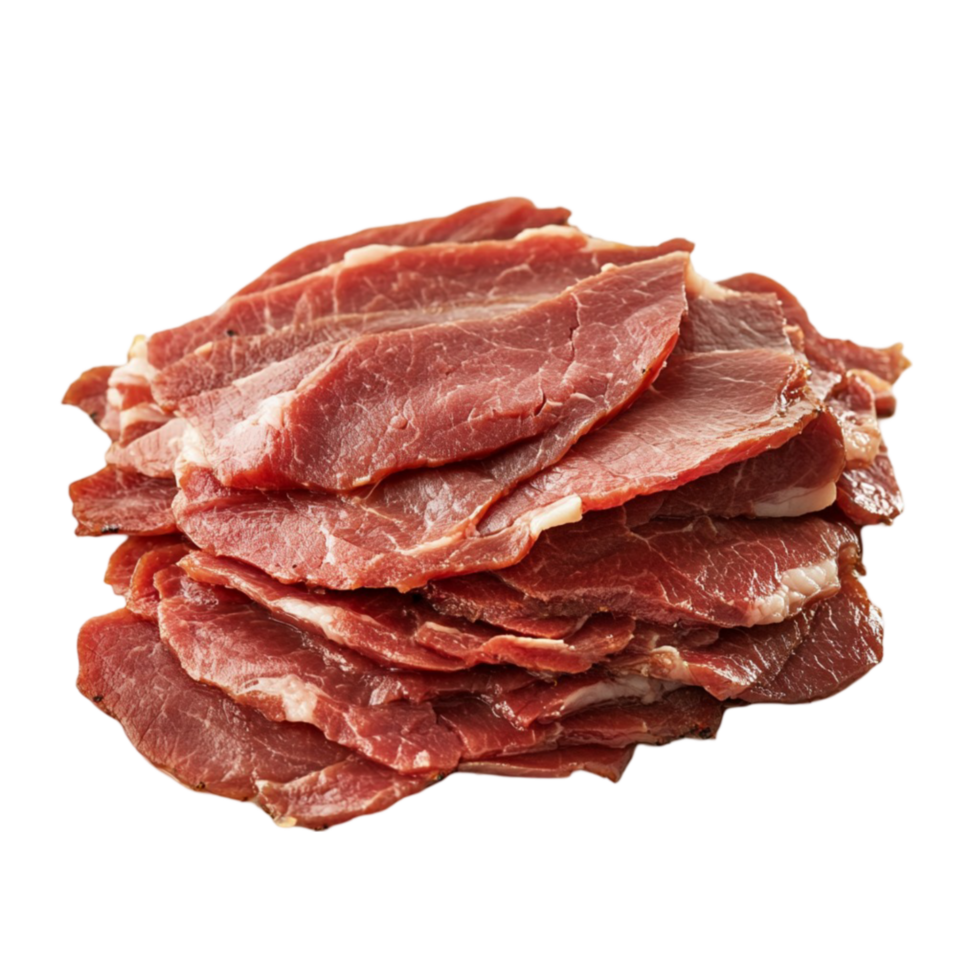 Stack of Sliced Dried Meat with Rich Red Color png