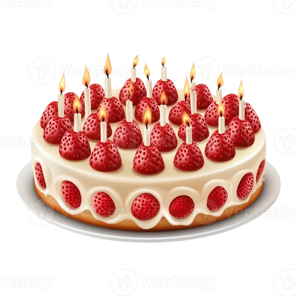 Sweet Strawberry Birthday Cake on transparent background. png