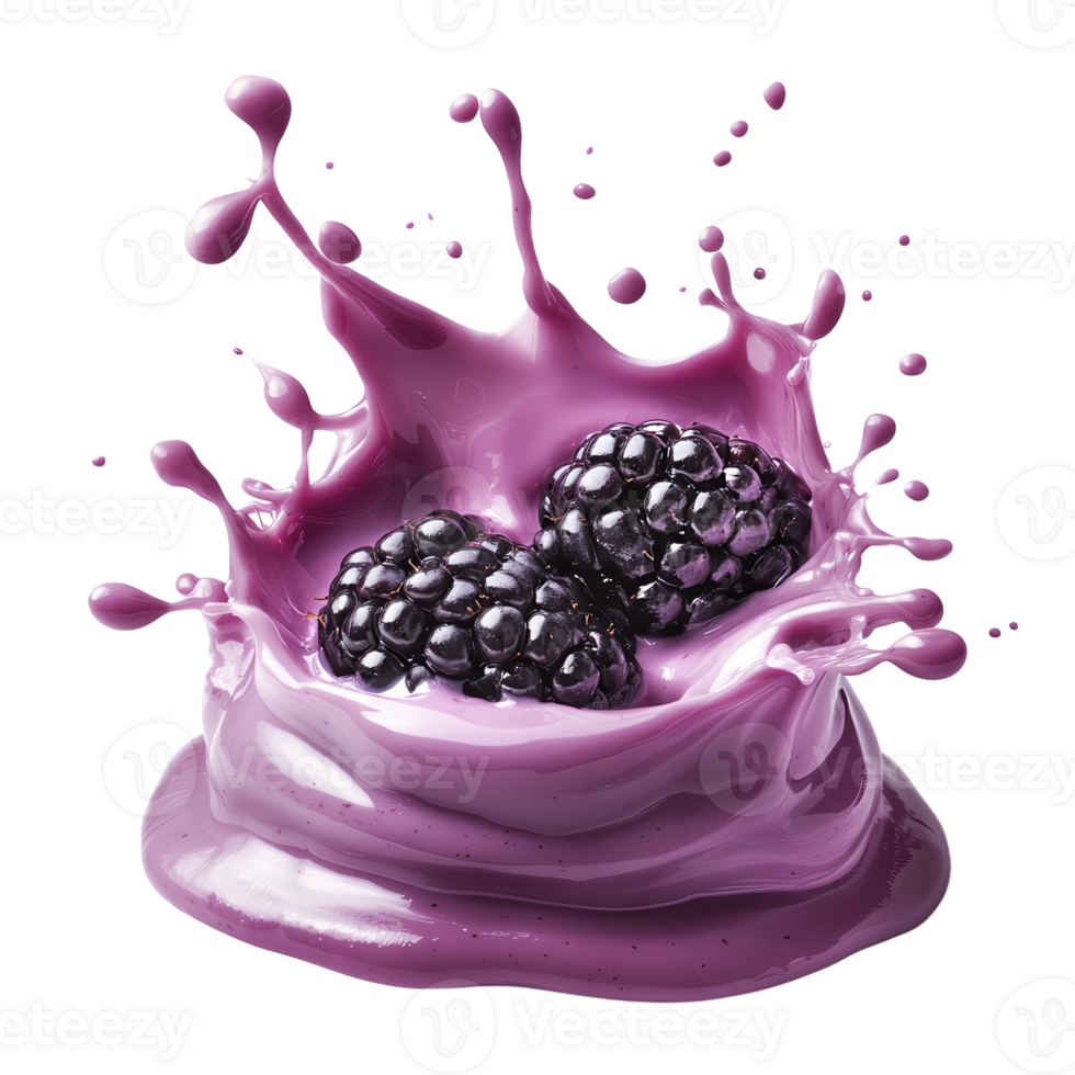 Delicious Blackberry Yogurt Splash on transparent background. png