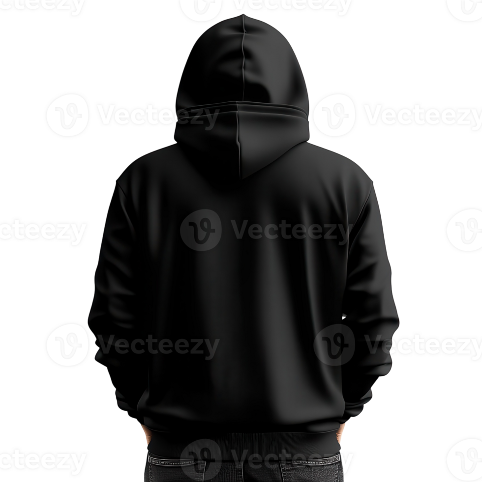 Black Hoodie Mockup Back View on transparent background. png