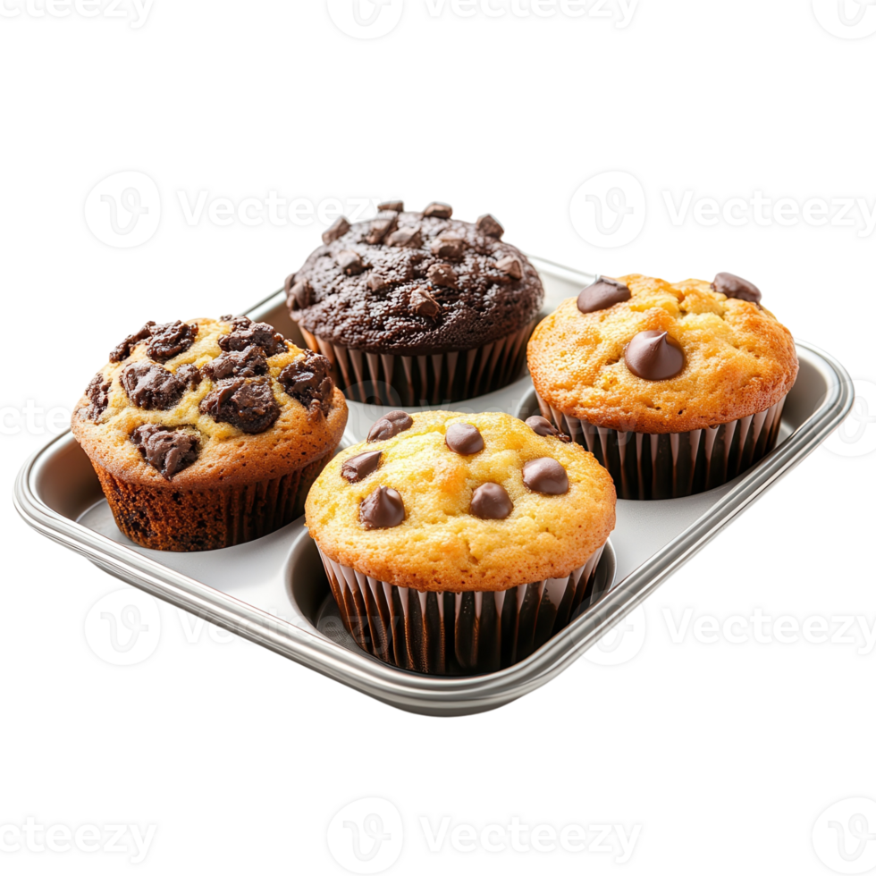 Delicious Baked Muffins in Tray on transparent background. png
