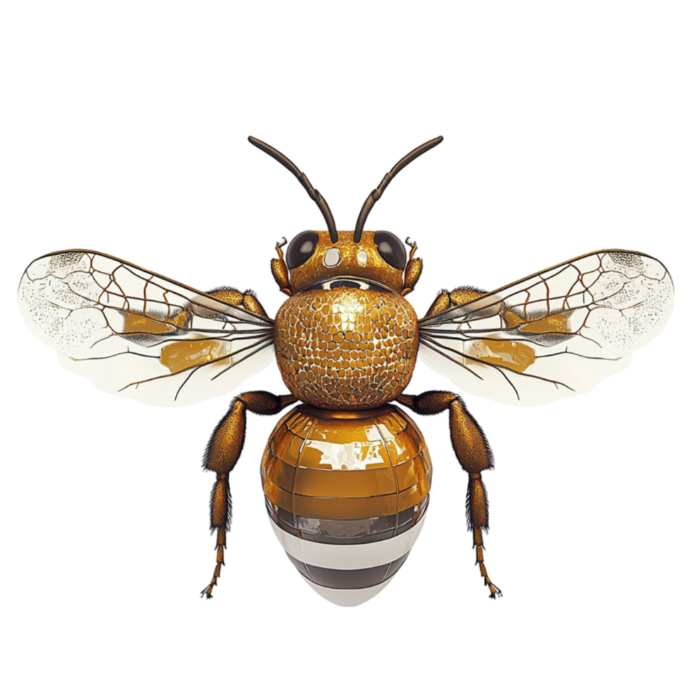 Intricately detailed golden honeybee with delicate wings showcases natures beauty in png