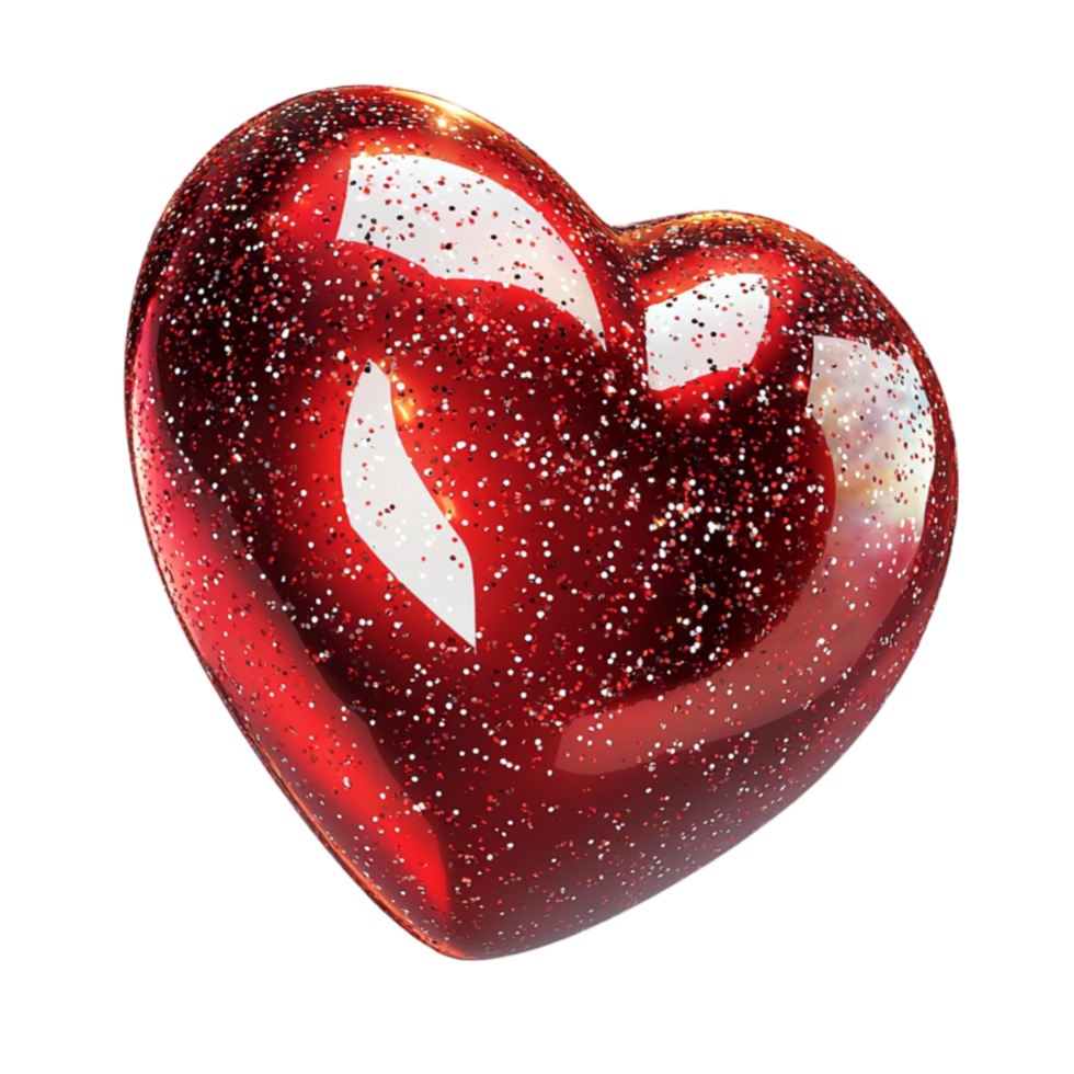 Shiny red heart made of glass sparkles with a glossy and enchanting appearance png