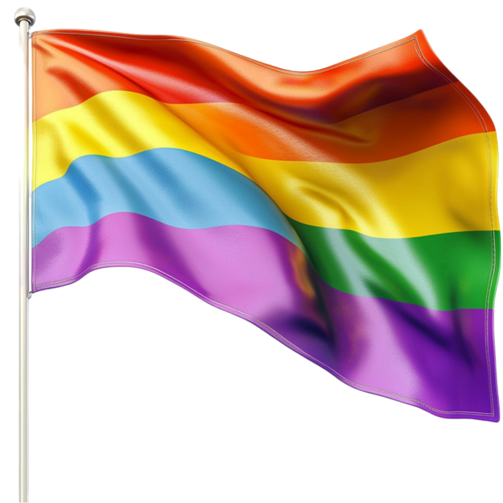 Vibrant rainbow flag waves proudly with and lively colors in the wind png