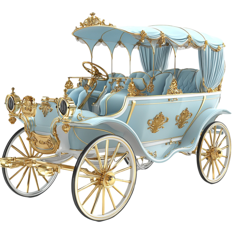 Luxurious blue and gold royal carriage stands ly with intricate detailing png