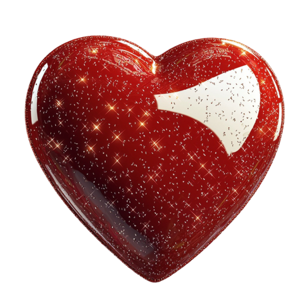 Shiny red heart with a glossy and reflective surface glows with deep passionate color png