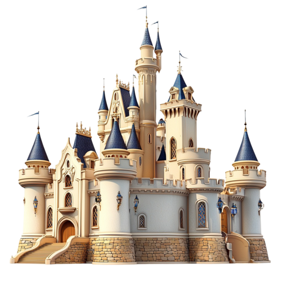 Majestic fairytale castle with golden spires stands tall in a magical kingdom png