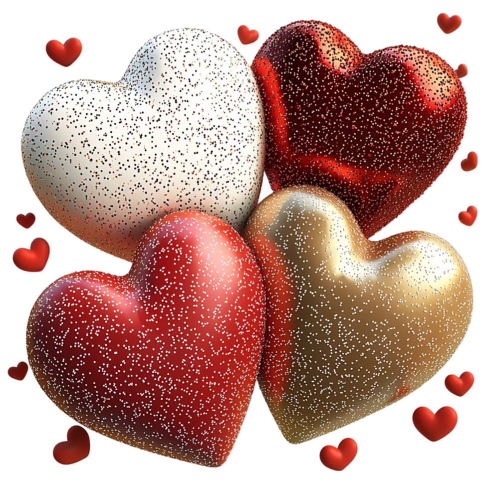 Collection of glittery red silver and gold hearts arranged beautifully for a festive feel png