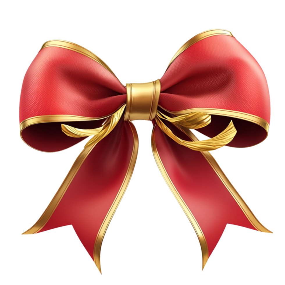 Shiny red and gold ribbon bow is tied perfectly with satin texture png
