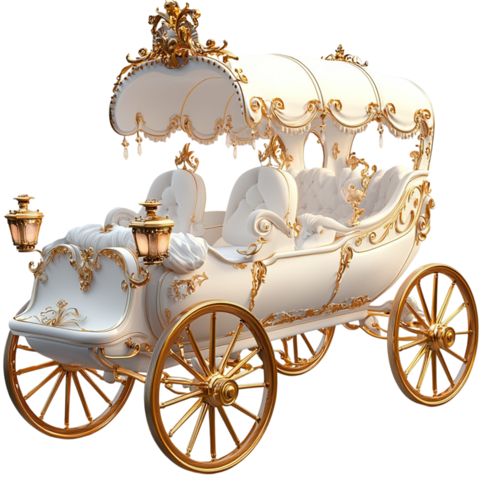Grand royal carriage with gold accents and luxurious white detailing png