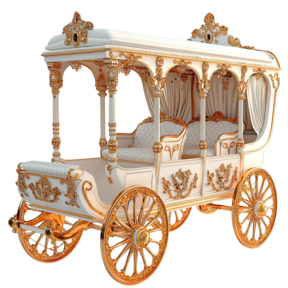 Vintage horsedrawn carriage with intricate gold details and a royal aesthetic png