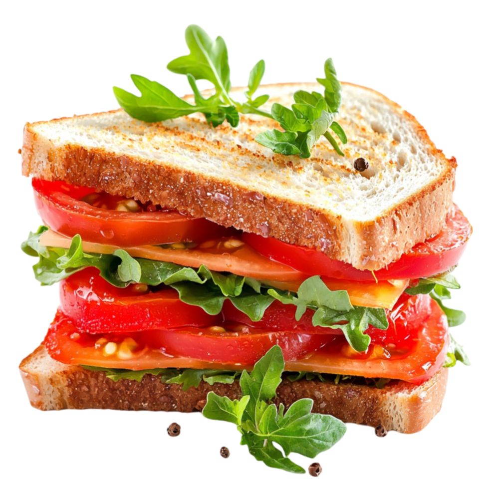 sandwich with tomatoes lettuce and toasted whole grain bread png