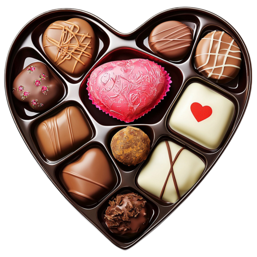 A heartshaped box filled with assorted chocolates and truffles looks and tempting png