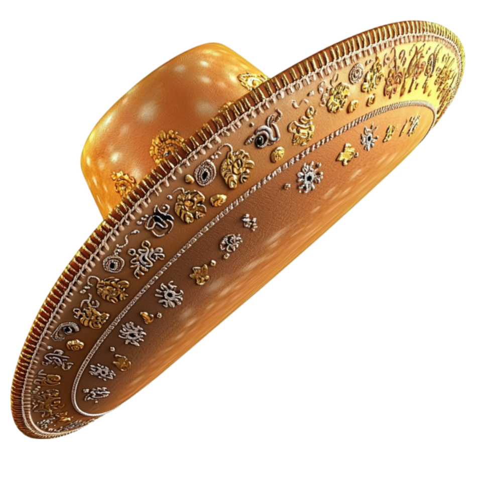 A traditional golden sombrero with sparkling decorations shines with festive charm png